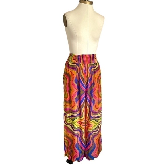 Wavy Psychedelic Rainbow Silk Crepe Wide Leg Resort Pants - O/S 🌈 - Picture 9 of 10